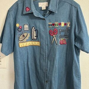 Christopher & Banks Blue Embroidered Woman’s Denim Shirt L